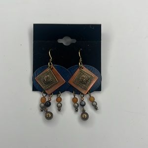 Bronze & Blue Dangled Earrings with Beads